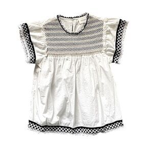 BOHME Smocked Flutter Sleeve Top White Black Size Small